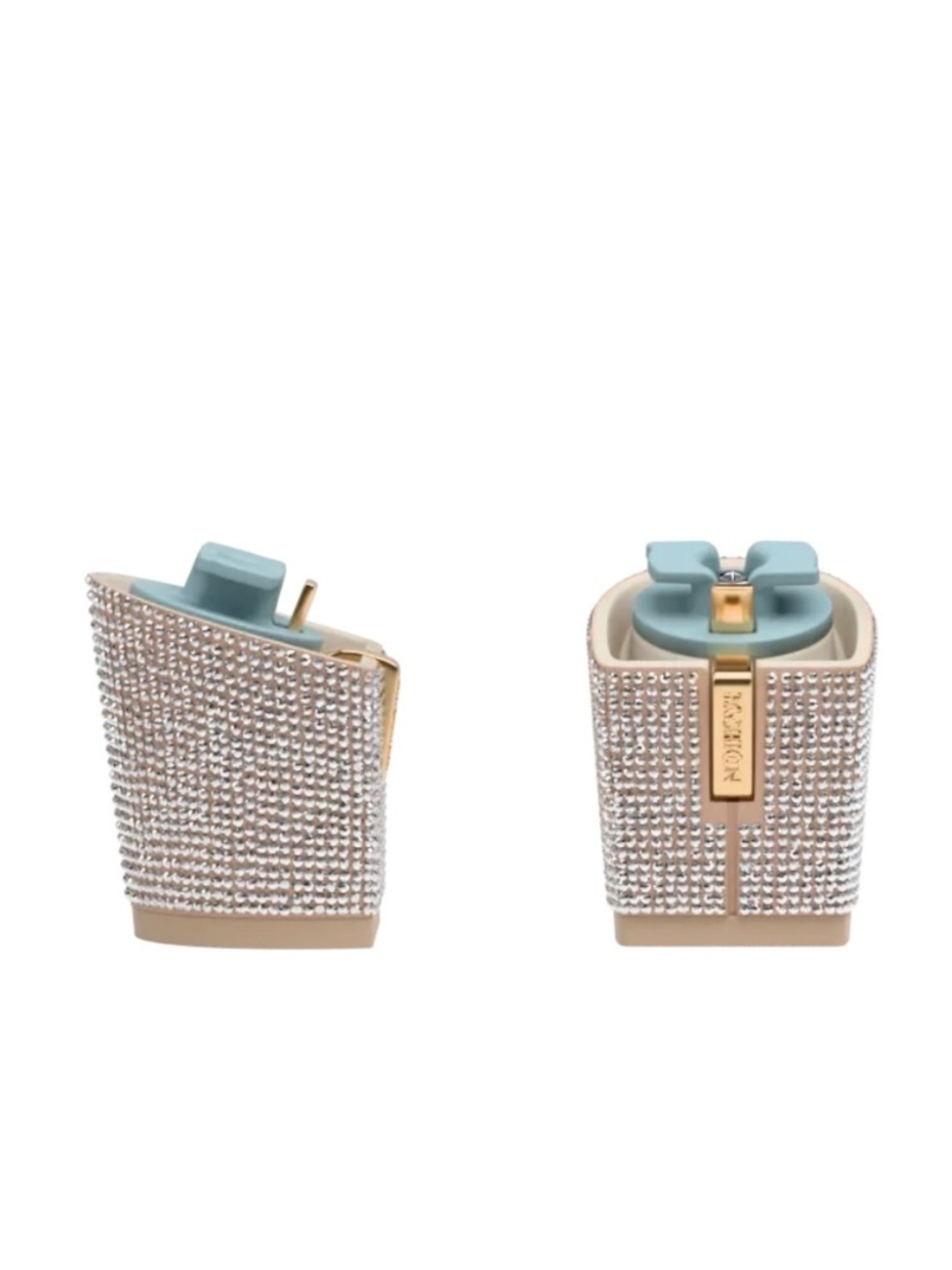 Size 7-8.5 Sand Rhinestone Blocks Pashion Footwear